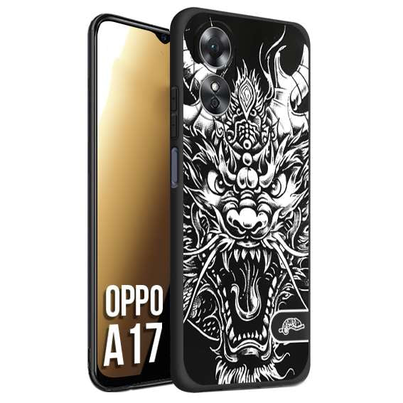 CUSTOMIZZA - Custodia cover nera morbida in tpu compatibile per Oppo A17 drago black and white bianco a rilievo disegnato tattoo tatuaggio