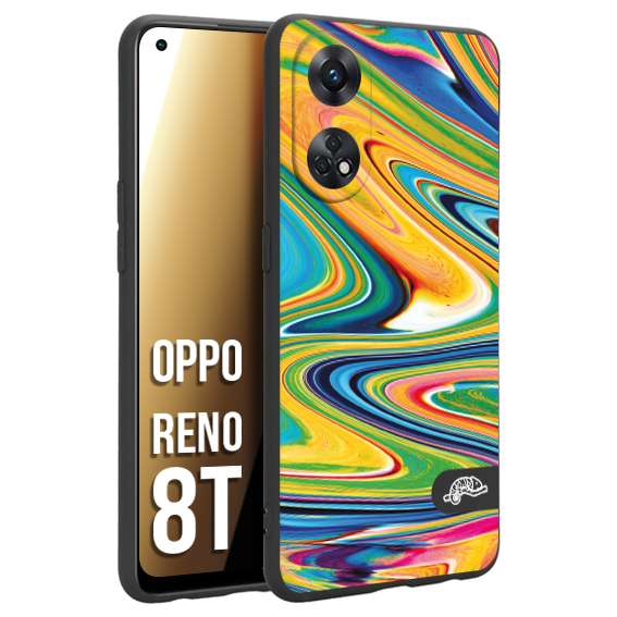 CUSTOMIZZA - Custodia cover nera morbida in tpu compatibile per Oppo Reno 8T colorata fantasia vortice marmo arcobaleno gialla verde blu