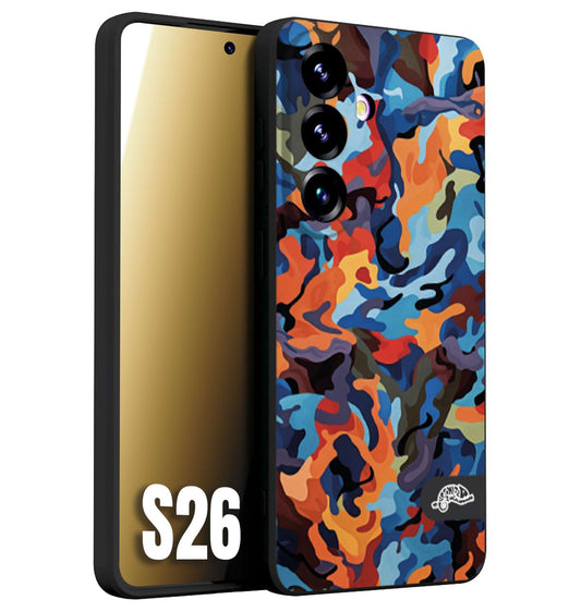 CUSTOMIZZA - Custodia cover nera morbida in tpu compatibile per Samsung S26 camouflage mimetico militare moderno blu arancio rosso