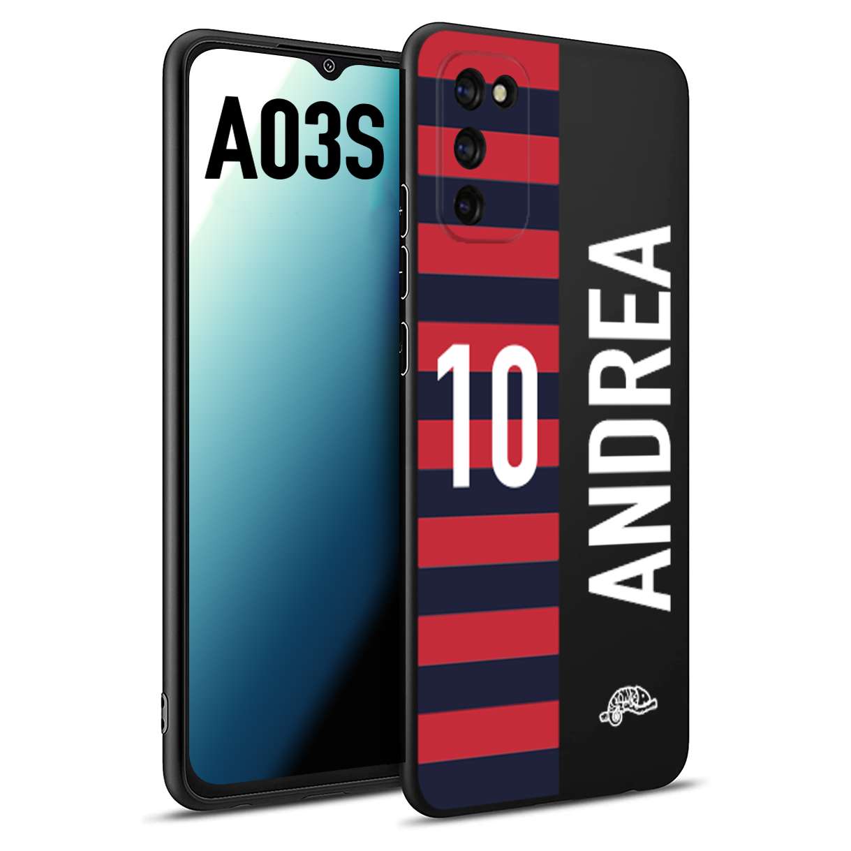 CUSTOMIZZA - Custodia cover nera morbida in tpu compatibile per Samsung A03S personalizzata calcio football nome e numero calciatori rossoblu