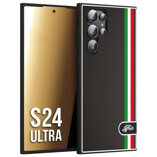 CUSTOMIZZA - Custodia cover nera morbida in tpu compatibile per Samsung S24 ULTRA effetto fibra di carbonio bandiera Italia made in Italy