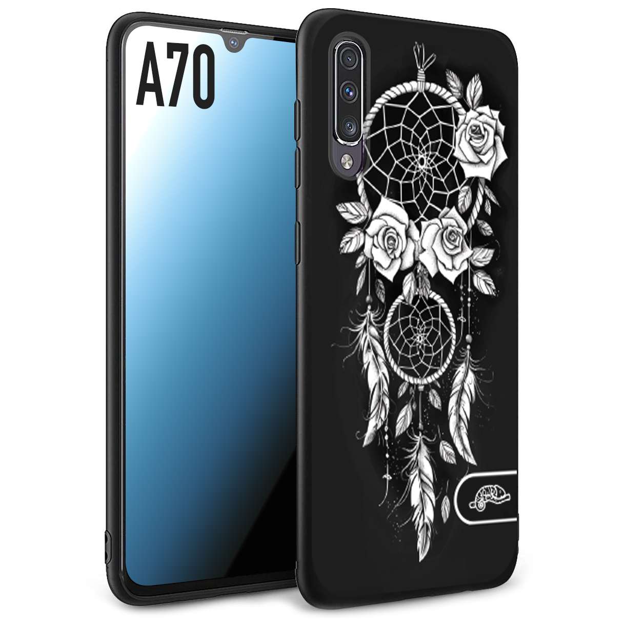 CUSTOMIZZA - Custodia cover nera morbida in tpu compatibile per Samsung A70 acchiappasogni dreamcatcher black and white bianco a rilievo disegnato tattoo tatuaggio