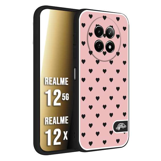 CUSTOMIZZA - Custodia cover nera morbida in tpu compatibile per Realme 12 5G - 12X cuori pois rosa donna pin up vintage