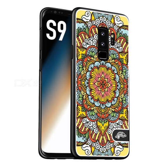 CUSTOMIZZA - Custodia cover nera morbida in tpu compatibile per Samsung S9 mandala colorato fiore nuvole arancione