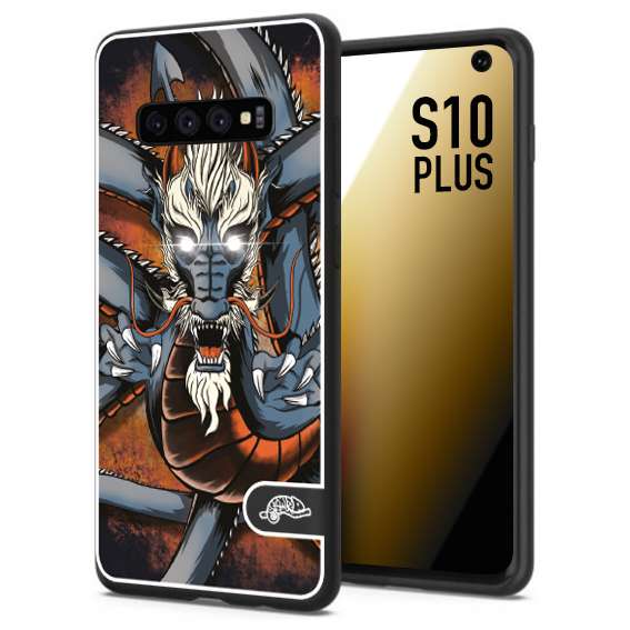 CUSTOMIZZA - Custodia cover nera morbida in tpu compatibile per Samsung S10 PLUS drago giapponese tattoo japan dragon