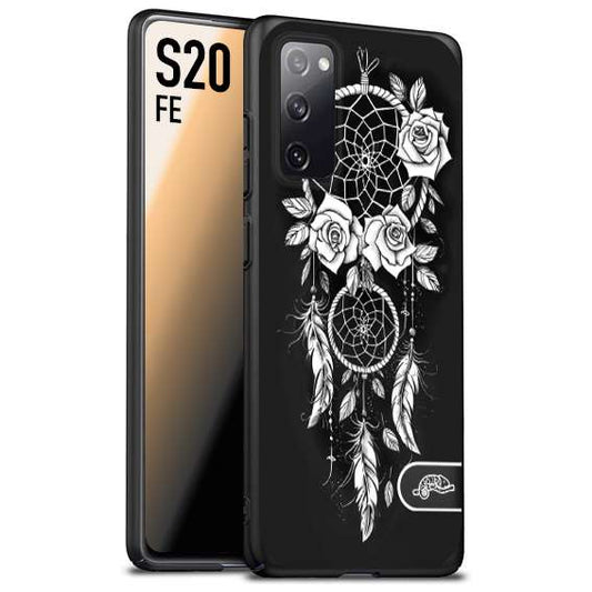 CUSTOMIZZA - Custodia cover nera morbida in tpu compatibile per Samsung S20 FE acchiappasogni dreamcatcher black and white bianco a rilievo disegnato tattoo tatuaggio