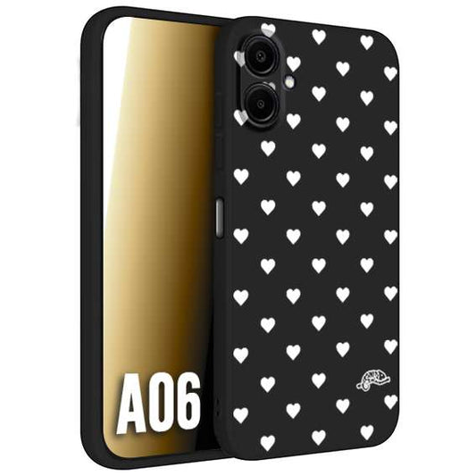 CUSTOMIZZA - Custodia cover nera morbida in tpu compatibile per Samsung A06 cuori pois bianchi donna pin up vintage