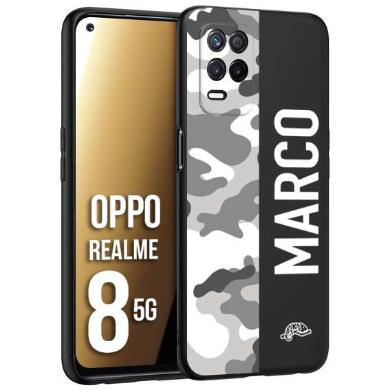 CUSTOMIZZA - Custodia cover nera morbida in tpu compatibile per Oppo Realme 8 5G camouflage mimetico militare personalizzata nome bianco