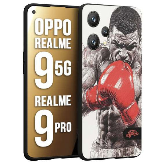 CUSTOMIZZA - Custodia cover nera morbida in tpu compatibile per Realme 9 5G - 9 PRO pugilato pugili disegno tattoo guantoni box pesi massimi gancio