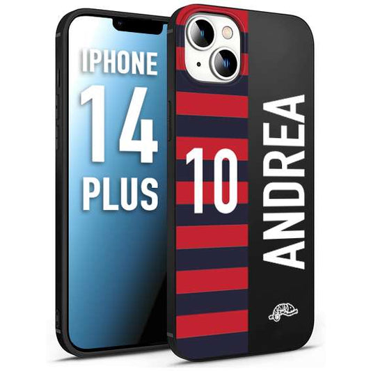 CUSTOMIZZA - Custodia cover nera morbida in tpu compatibile per iPhone 14 PLUS personalizzata calcio football nome e numero calciatori rossoblu