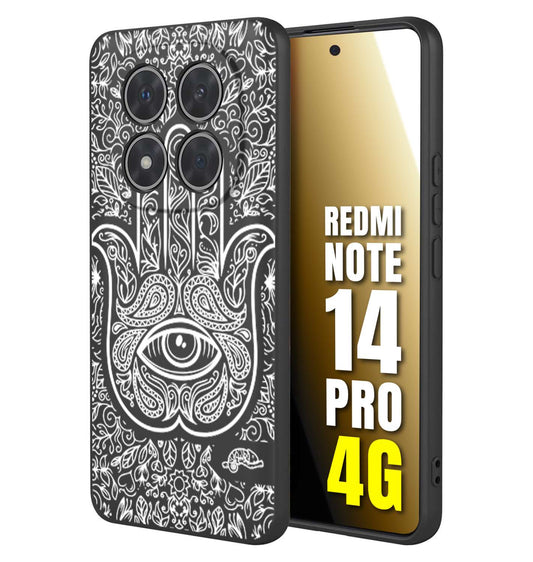 CUSTOMIZZA - Custodia cover nera morbida in tpu compatibile per Xiaomi Redmi Note 14 PRO 4G mano di fatima effetto rilievo mandala donna