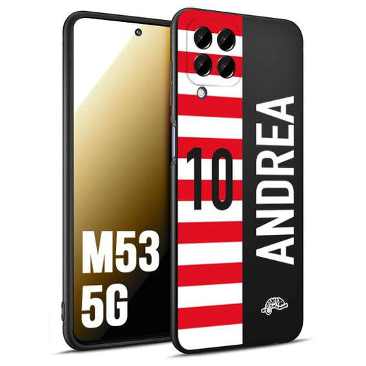 CUSTOMIZZA - Custodia cover nera morbida in tpu compatibile per Samsung M53 5G personalizzata calcio football nome e numero calciatori bianco rossa