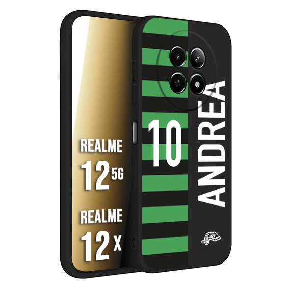 CUSTOMIZZA - Custodia cover nera morbida in tpu compatibile per Realme 12 5G - 12X personalizzata calcio football nome e numero calciatori neroverde