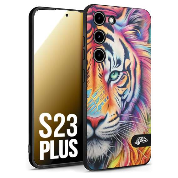 CUSTOMIZZA - Custodia cover nera morbida in tpu compatibile per Samsung S23 PLUS animali color tigre tiger viso colori vibranti disegnato schizzo