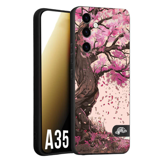 CUSTOMIZZA - Custodia cover nera morbida in tpu compatibile per Samsung A35 5G giapponese colori morbidi fiori di ciliegio rosa disegnata