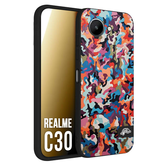 CUSTOMIZZA - Custodia cover nera morbida in tpu compatibile per Oppo Realme C30 camouflage mimetico militare moderno blu arancio rosa