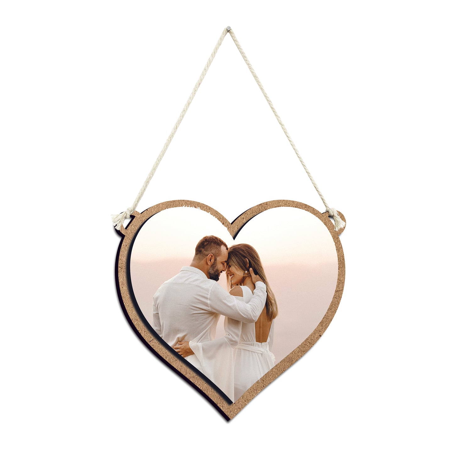 CUSTOMIZZA - Idea Regalo San Valentino quadro in legno Personalizzato con la tua Foto con cordino in cotone da 0,6 mm cuore