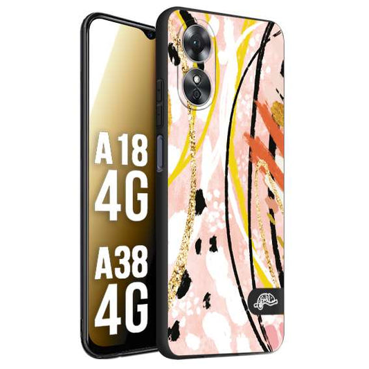 CUSTOMIZZA - Custodia cover nera morbida in tpu compatibile per Oppo A18 4G - A38 4G fiori astratti donna zebrato leopardato fantasia dorata gialla rosa colorata