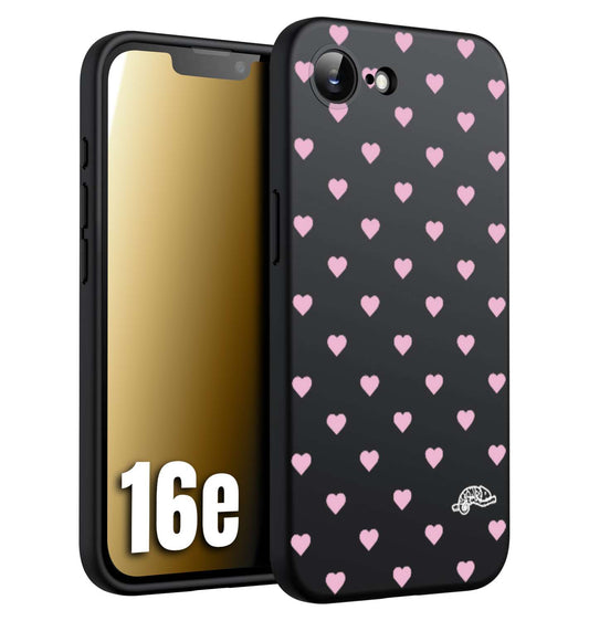 CUSTOMIZZA - Custodia cover nera morbida in tpu compatibile per iPhone 16E cuori pois rosa su nero donna pin up vintage