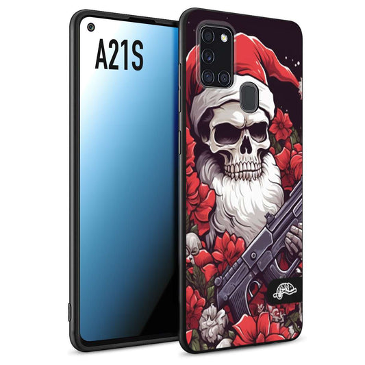 CUSTOMIZZA - Custodia cover nera morbida in tpu compatibile per Samsung A21S teschio natale santa claus fiori tattoo disegnato