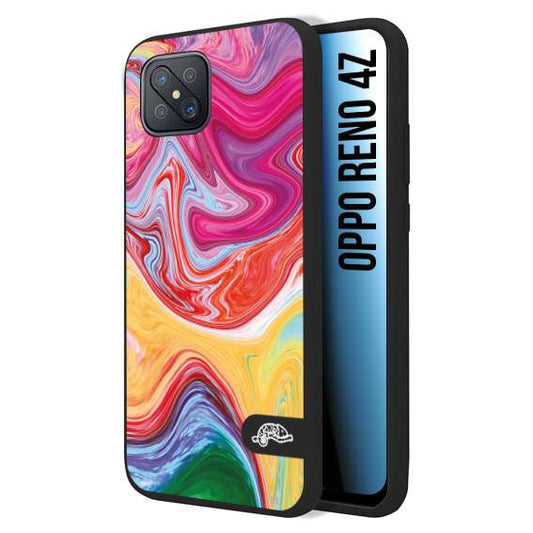 CUSTOMIZZA - Custodia cover nera morbida in tpu compatibile per Oppo Reno 4Z colorata fantasia vortice marmo onde verde fucsia gialla