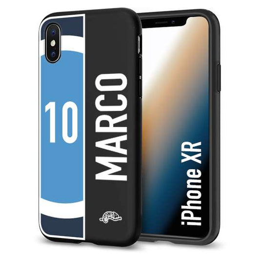 CUSTOMIZZA - Custodia cover nera morbida in tpu compatibile per iPhone XR personalizzata calcio football nome e numero calciatori biancoazzurri bianco celesti