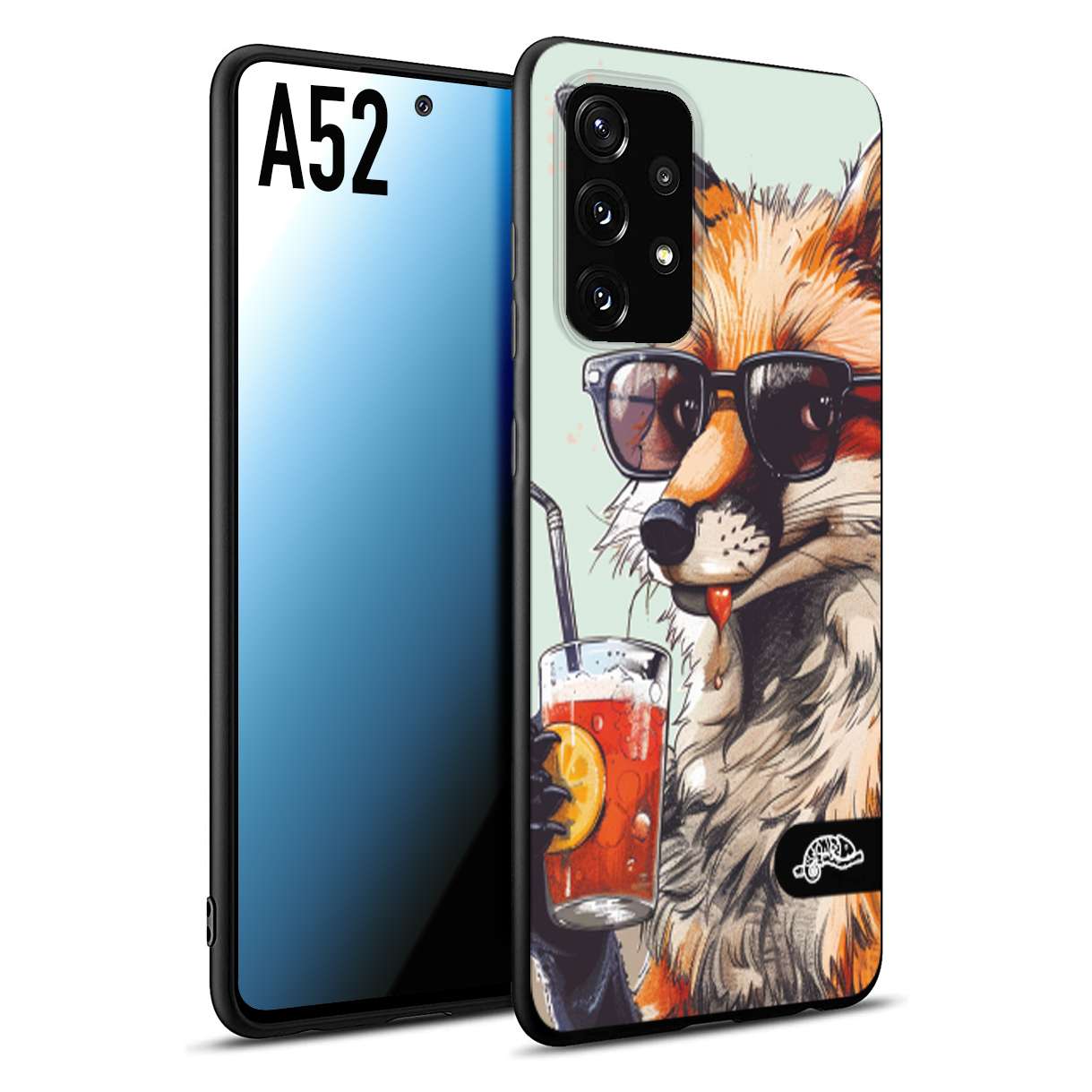 CUSTOMIZZA - Custodia cover nera morbida in tpu compatibile per Samsung A52 estate disegnata cocktails animali simpatici fox volpe negroni