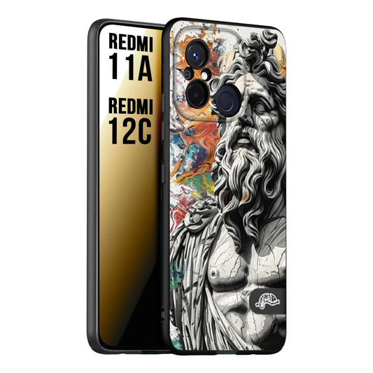 CUSTOMIZZA - Custodia cover nera morbida in tpu compatibile per Xiaomi Redmi 11A - 12C statua colorata moderna antico tattoo splash color