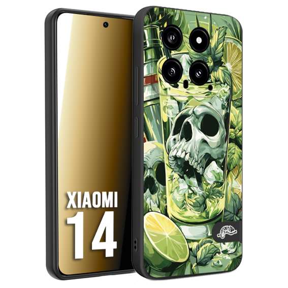 CUSTOMIZZA - Custodia cover nera morbida in tpu compatibile per Xiaomi 14 Mojito cocktail teschio illustrazione drink lime menta ghiacci tropicale street art