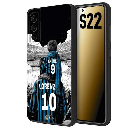 CUSTOMIZZA - Custodia cover nera morbida in tpu compatibile per Samsung S22 personalizzata calcio football padre e figlio calciatori nerazzurra