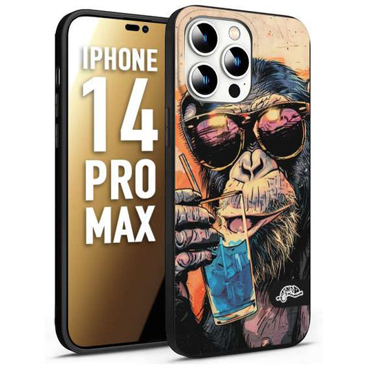 CUSTOMIZZA - Custodia cover nera morbida in tpu compatibile per iPhone 14 PRO MAX estate disegnata cocktails animali simpatici scimmia monkey negroni