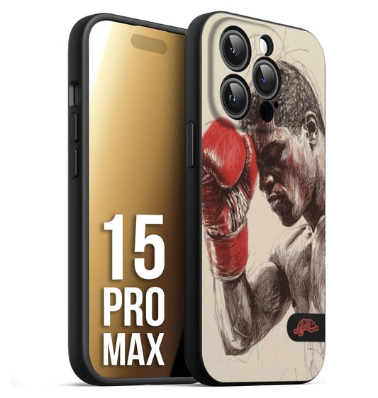 CUSTOMIZZA - Custodia cover nera morbida in tpu compatibile per iPhone 15 PRO MAX pugilato pugili disegno tattoo guantoni boxer pesi massimi
