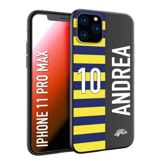 CUSTOMIZZA - Custodia cover nera morbida in tpu compatibile per iPhone 11 PRO MAX personalizzata calcio football nome e numero calciatori giallo blu