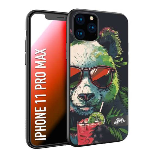 CUSTOMIZZA - Custodia cover nera morbida in tpu compatibile per iPhone 11 PRO MAX estate disegnata cocktails animali simpatici panda mojito