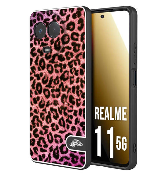 CUSTOMIZZA - Custodia cover nera morbida in tpu compatibile per Oppo Realme 11 5G leopardato maculato donna rosa leopard