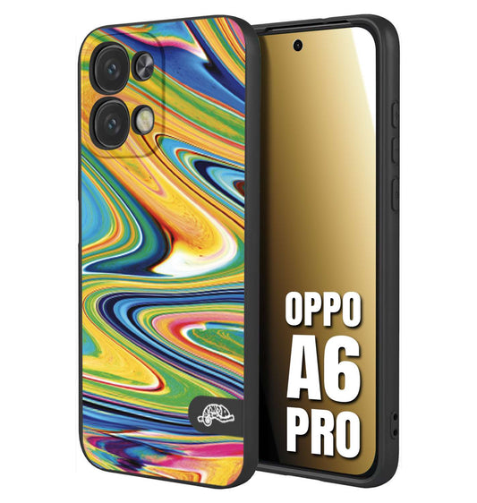 CUSTOMIZZA - Custodia cover nera morbida in tpu compatibile per Oppo A6 PRO colorata fantasia vortice marmo arcobaleno gialla verde blu