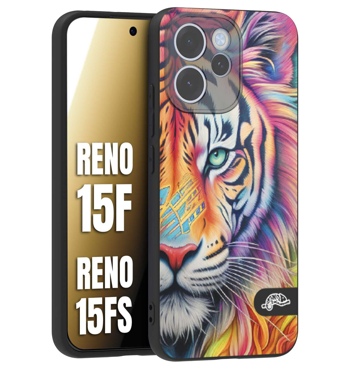 CUSTOMIZZA - Custodia cover nera morbida in tpu compatibile per Oppo Reno 15 F - Reno 15 FS animali color tigre tiger viso colori vibranti disegnato schizzo