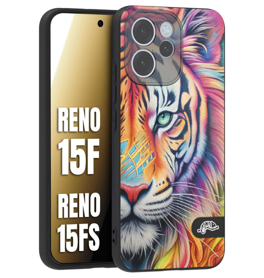 CUSTOMIZZA - Custodia cover nera morbida in tpu compatibile per Oppo Reno 15 F - Reno 15 FS animali color tigre tiger viso colori vibranti disegnato schizzo