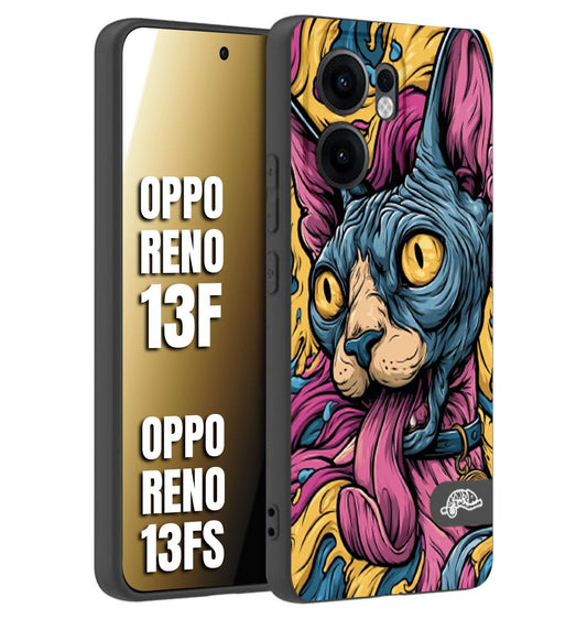 CUSTOMIZZA - Custodia cover nera morbida in tpu compatibile per Oppo Reno 13 F Sphynx Colorato Pop Art Psichedelico Gatto Blu Rosa Giallo Artistica Fantasy