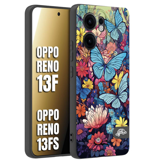 CUSTOMIZZA - Custodia cover nera morbida in tpu compatibile per Oppo Reno 13 F farfalle butterfly moderno donna disegnate gialla blu rosa