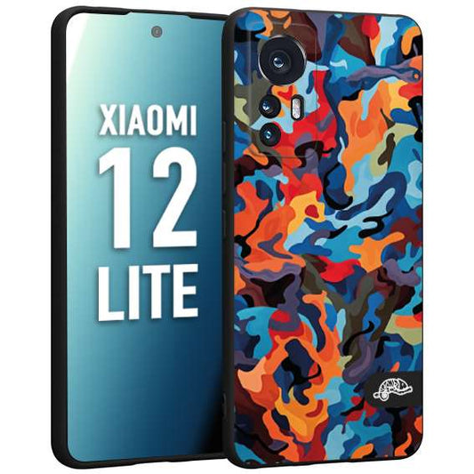 CUSTOMIZZA - Custodia cover nera morbida in tpu compatibile per Xiaomi 12 LITE camouflage mimetico militare moderno blu arancio rosso