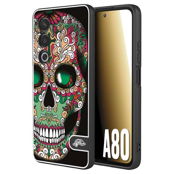 CUSTOMIZZA - Custodia cover nera morbida in tpu compatibile per Oppo A80 teschio messicano Mexican skull verde fucsia