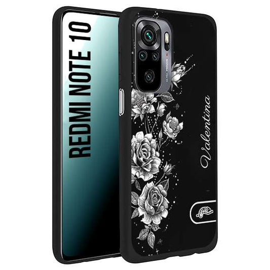 CUSTOMIZZA - Custodia cover nera morbida in tpu compatibile per Xiaomi Redmi Note 10 a rilievo soft touch personalizzata nome rose fiori donna