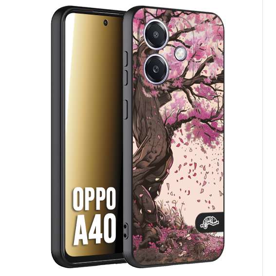 CUSTOMIZZA - Custodia cover nera morbida in tpu compatibile per Oppo A40 giapponese colori morbidi fiori di ciliegio rosa disegnata