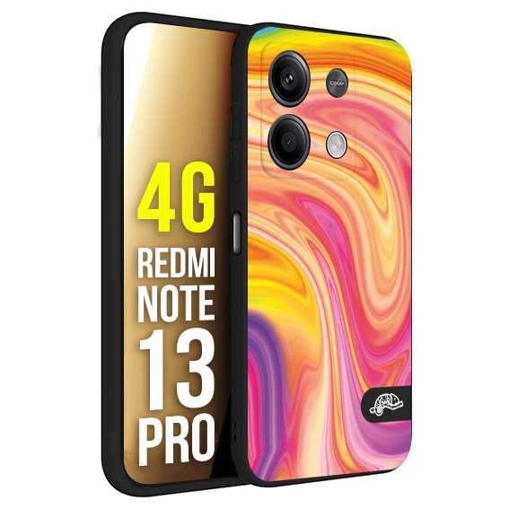 CUSTOMIZZA - Custodia cover nera morbida in tpu compatibile per Xiaomi Redmi Note 13 PRO 4G colorata fantasia vortice marmo onde rosa fucsia gialla