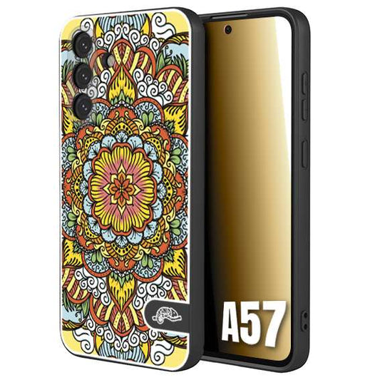 CUSTOMIZZA - Custodia cover nera morbida in tpu compatibile per Samsung A57 mandala colorato fiore nuvole arancione