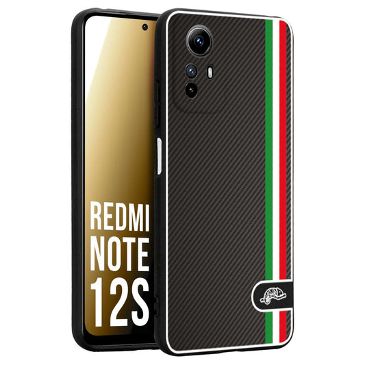 CUSTOMIZZA - Custodia cover nera morbida in tpu compatibile per Xiaomi Redmi Note 12S effetto fibra di carbonio bandiera Italia made in Italy