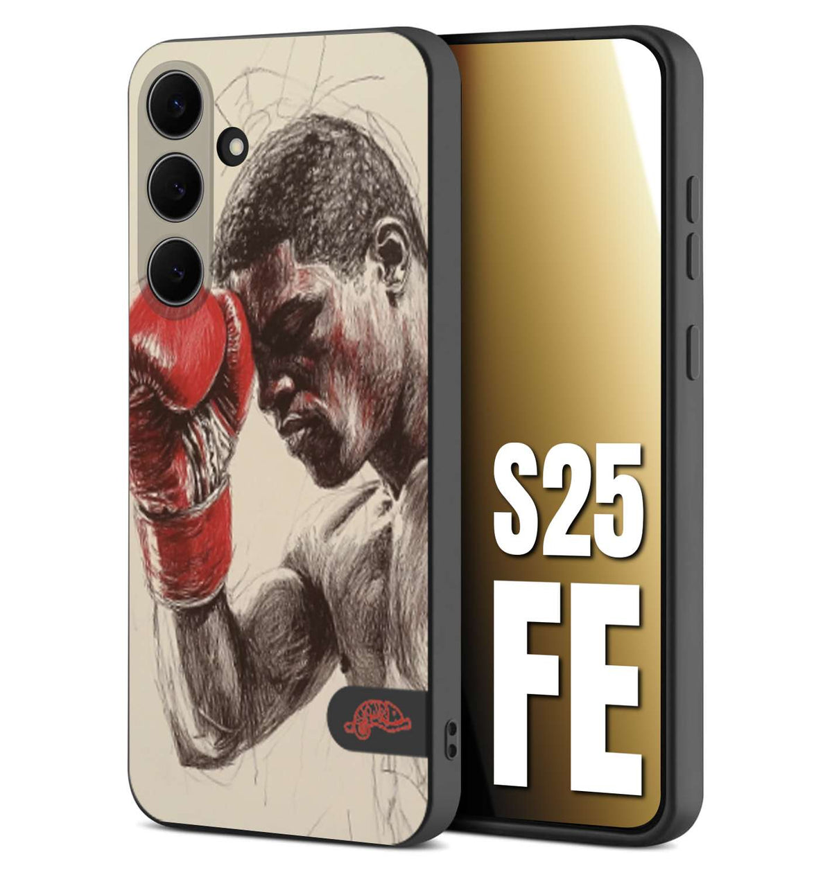 CUSTOMIZZA - Custodia cover nera morbida in tpu compatibile per Samsung S25 FE pugilato pugili disegno tattoo guantoni boxer pesi massimi