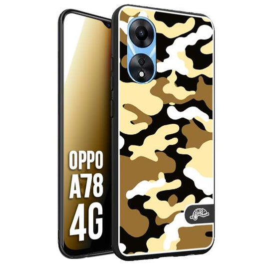 CUSTOMIZZA - Custodia cover nera morbida in tpu compatibile per Oppo A78 4G camouflage mimetico militare giallo desert brown