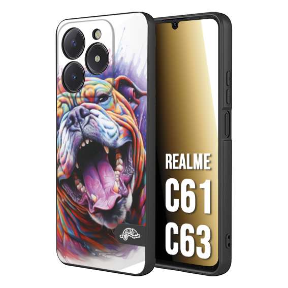 CUSTOMIZZA - Custodia cover nera morbida in tpu compatibile per Oppo C61 - C63 animali color bulldog cane dog colori vibranti disegnato schizzo